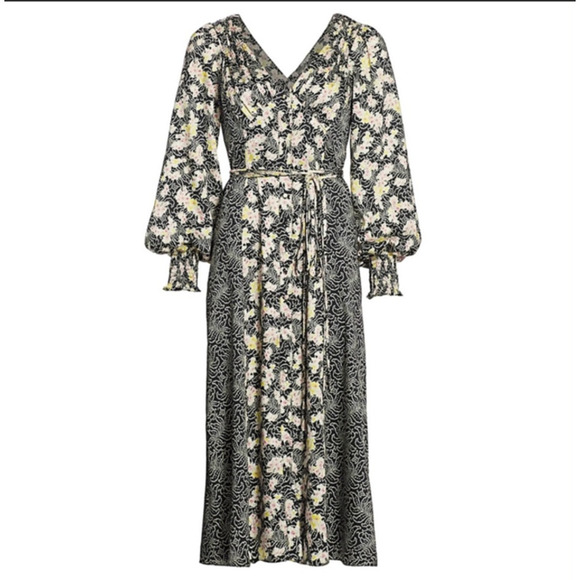 Cinq a Sept Black Mixed Floral Jessica Midi Dress sz 2 $425 - Picture 5 of 14